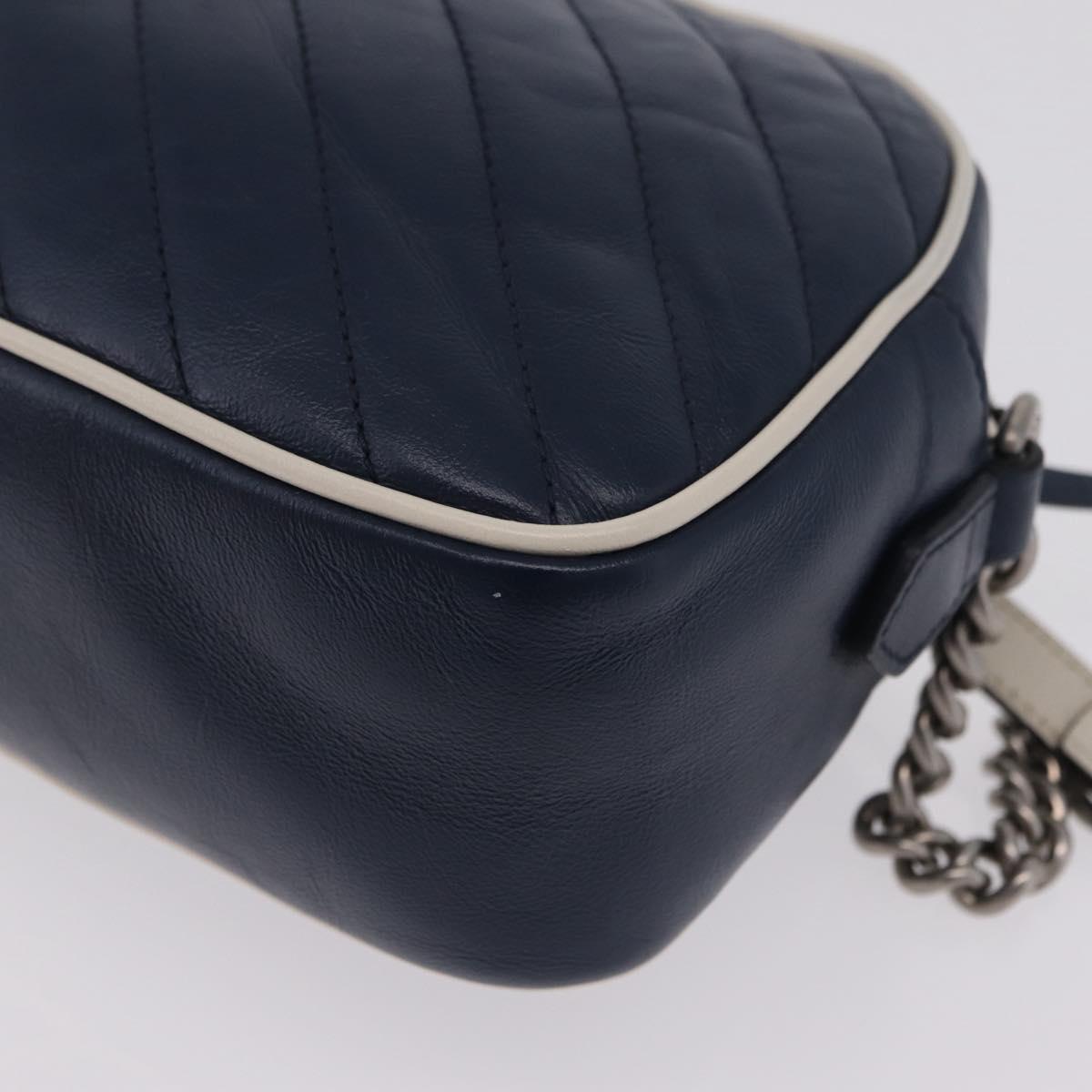 GUCCI GG Marmont Chain Shoulder Bag Leather Navy Silver 447632 Auth ep16640V
