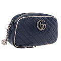 GUCCI GG Marmont Chain Shoulder Bag Leather Navy Silver 447632 Auth ep16640V