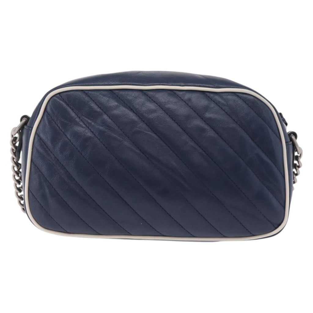 GUCCI GG Marmont Chain Shoulder Bag Leather Navy Silver 447632 Auth ep16640V