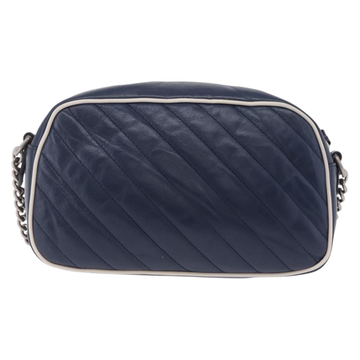 GUCCI GG Marmont Chain Shoulder Bag Leather Navy Silver 447632 Auth ep16640V