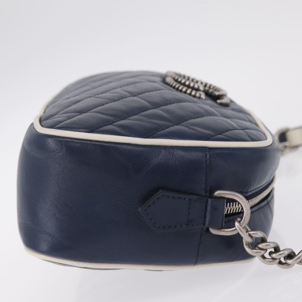 GUCCI GG Marmont Chain Shoulder Bag Leather Navy Silver 447632 Auth ep16640V