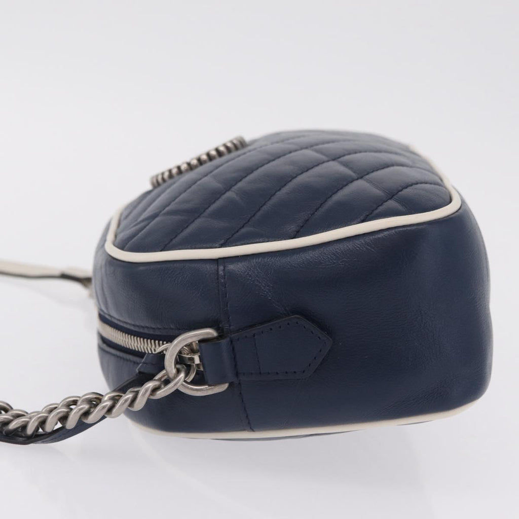 GUCCI GG Marmont Chain Shoulder Bag Leather Navy Silver 447632 Auth ep16640V