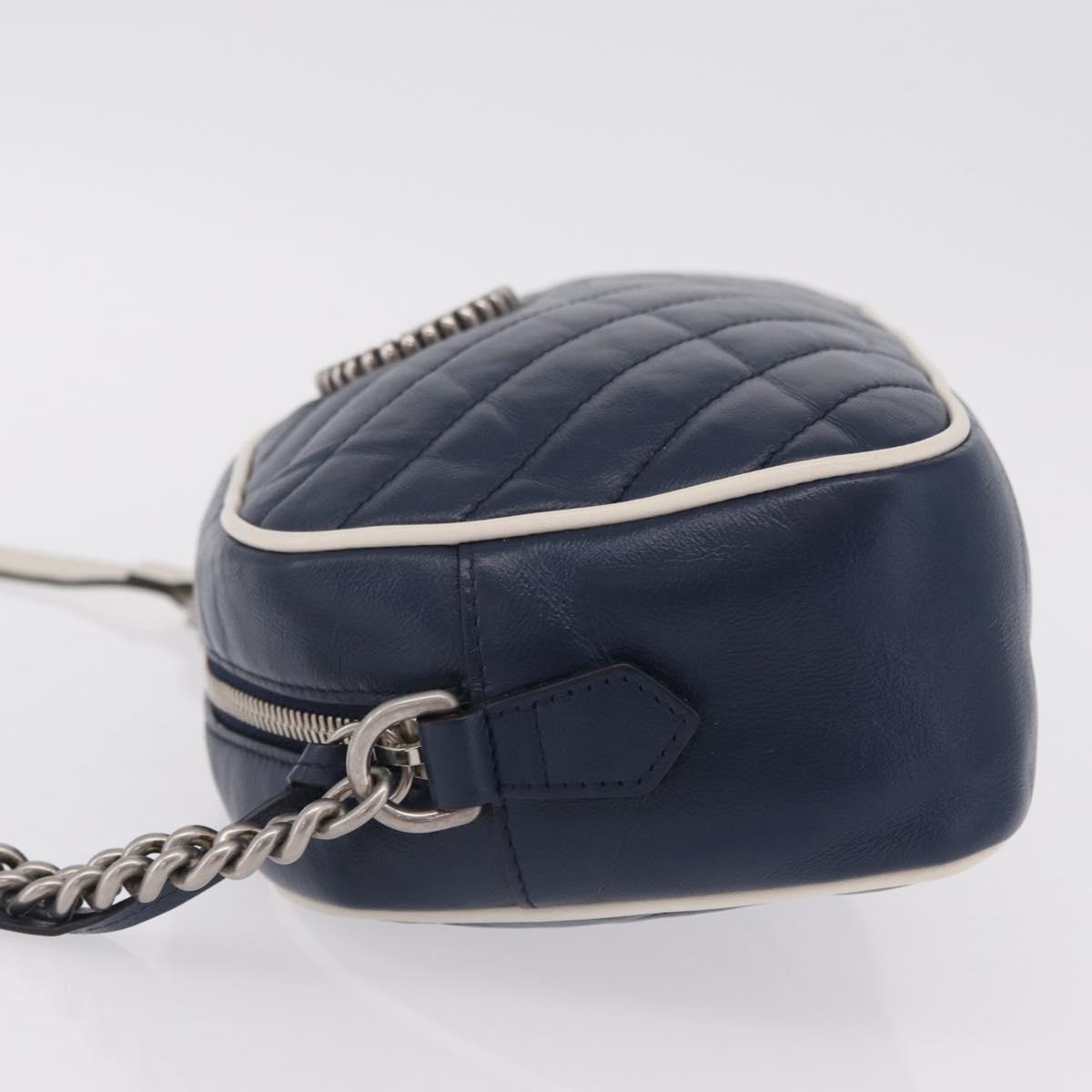 GUCCI GG Marmont Chain Shoulder Bag Leather Navy Silver 447632 Auth ep16640V