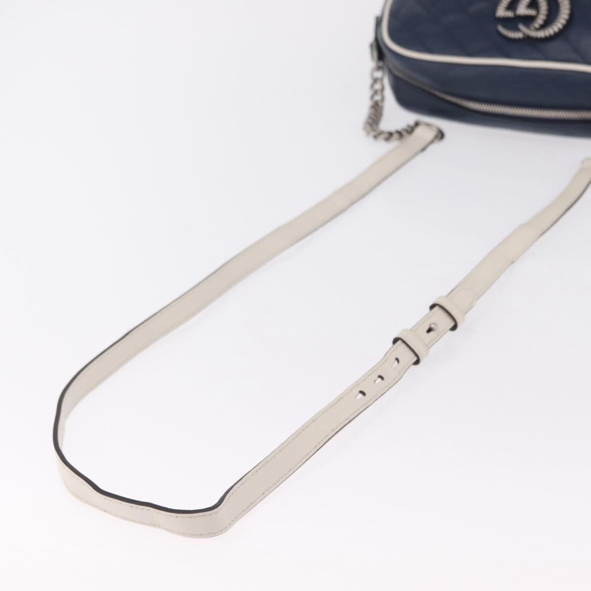 GUCCI GG Marmont Chain Shoulder Bag Leather Navy Silver 447632 Auth ep16640V