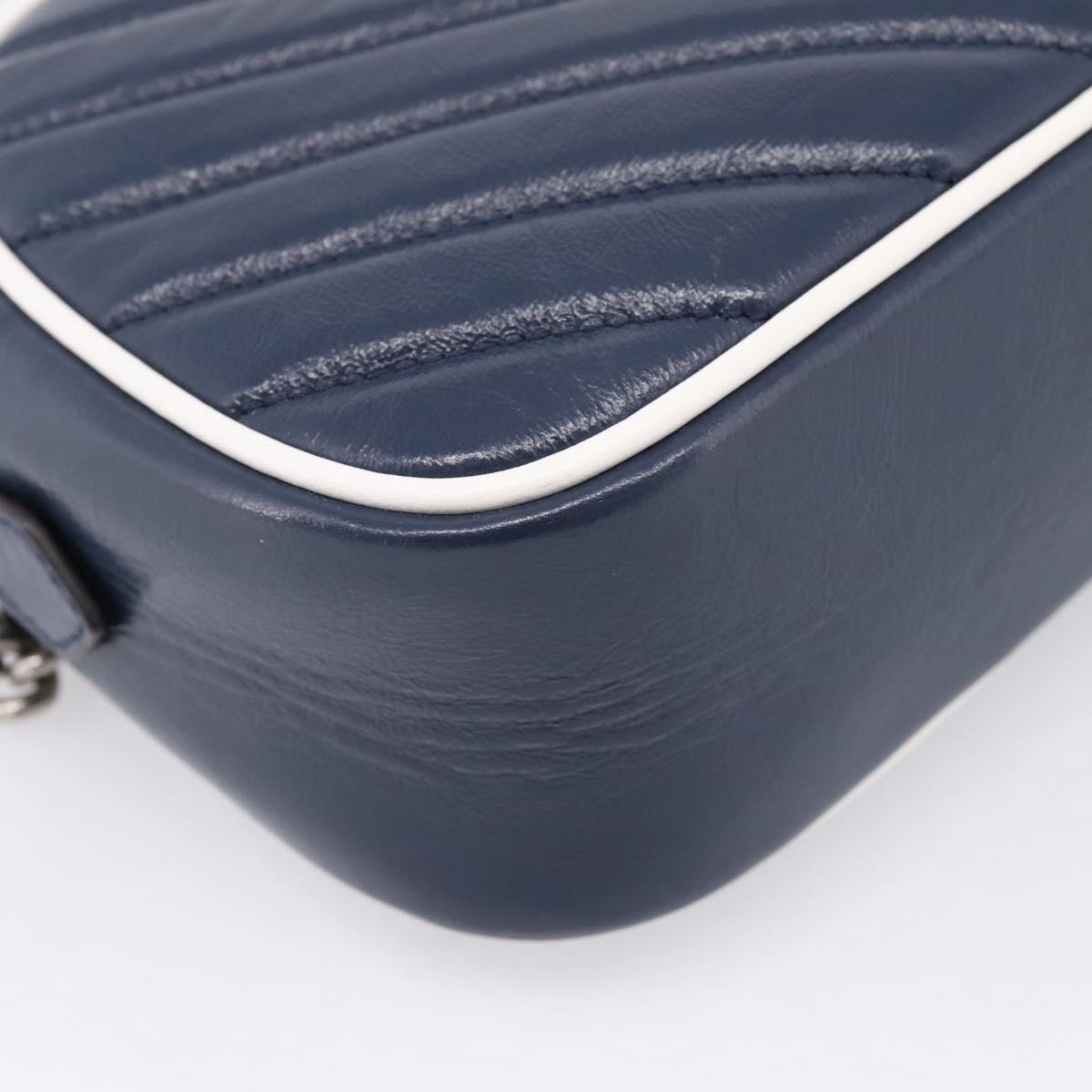 GUCCI GG Marmont Chain Shoulder Bag Leather Navy Silver 447632 Auth ep16656V