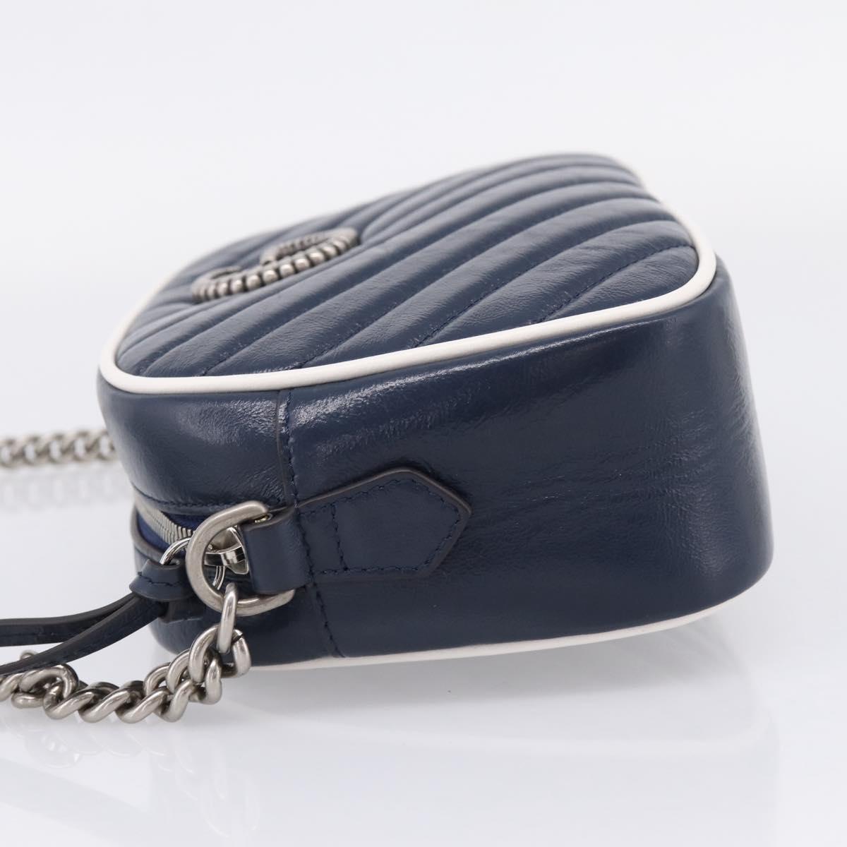 GUCCI GG Marmont Chain Shoulder Bag Leather Navy Silver 447632 Auth ep16656V