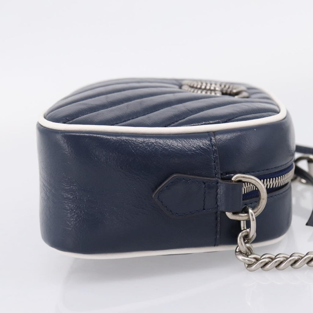 GUCCI GG Marmont Chain Shoulder Bag Leather Navy Silver 447632 Auth ep16656V