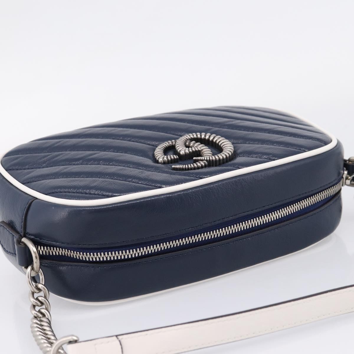 GUCCI GG Marmont Chain Shoulder Bag Leather Navy Silver 447632 Auth ep16656V