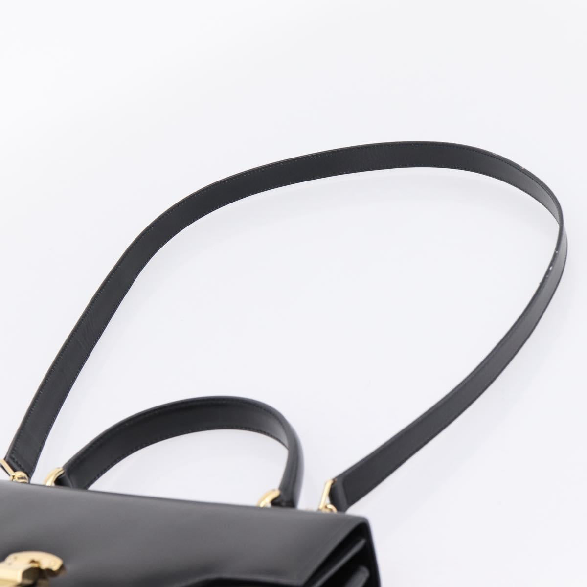 GUCCI Hand Bag Leather 2way Black Gold Tone Auth ep16693A