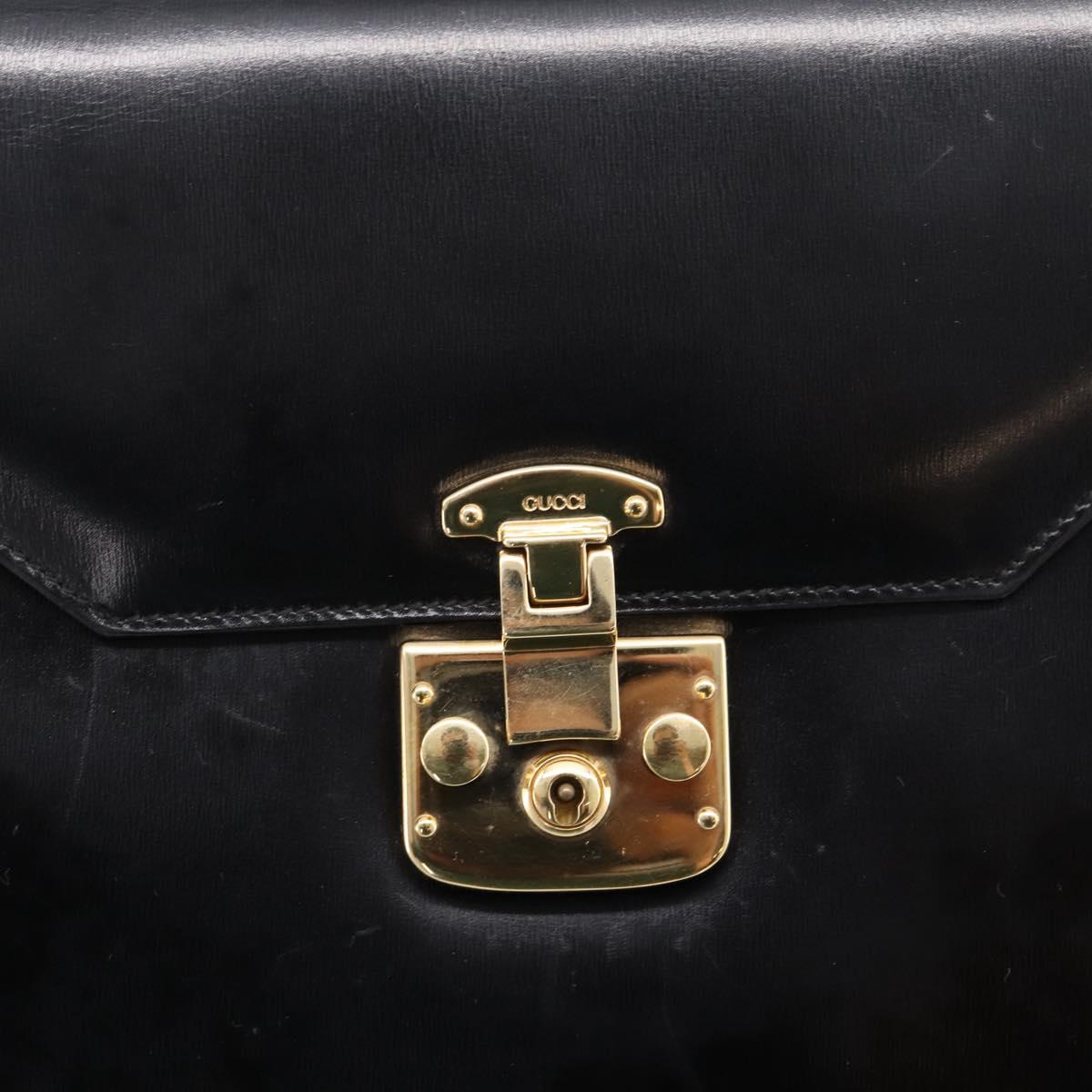 GUCCI Hand Bag Leather 2way Black Gold Tone Auth ep16693A