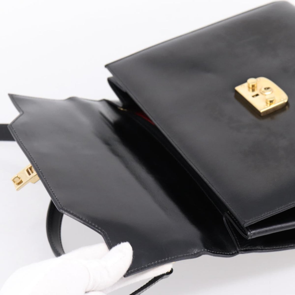 GUCCI Hand Bag Leather 2way Black Gold Tone Auth ep16693A