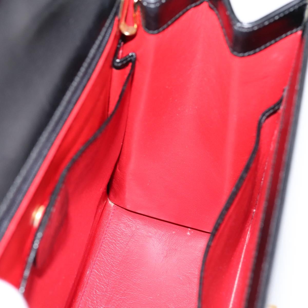 GUCCI Hand Bag Leather 2way Black Gold Tone Auth ep16693A