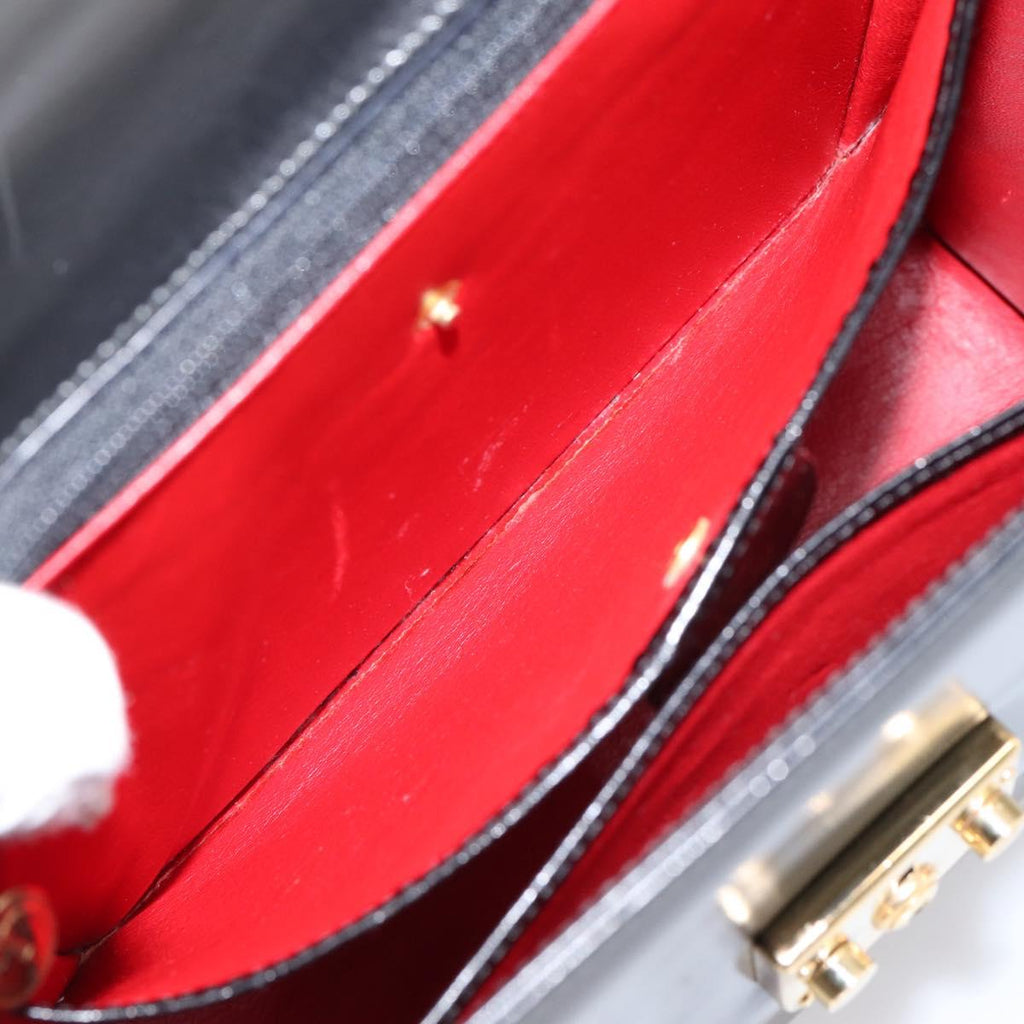 GUCCI Hand Bag Leather 2way Black Gold Tone Auth ep16693A