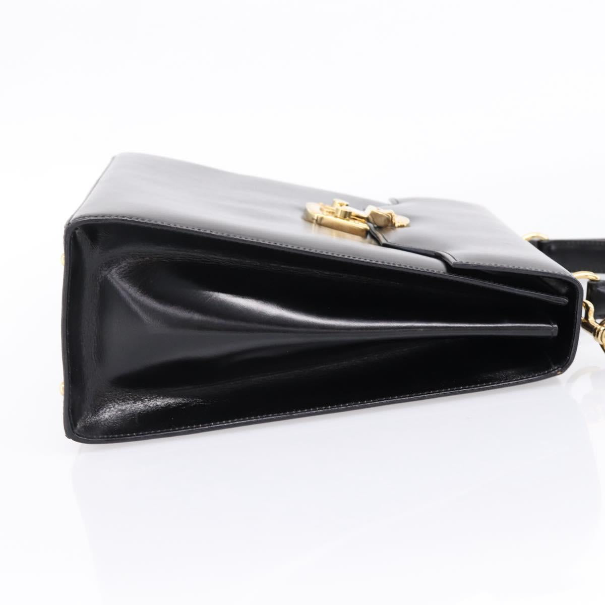 GUCCI Hand Bag Leather 2way Black Gold Tone Auth ep16693A