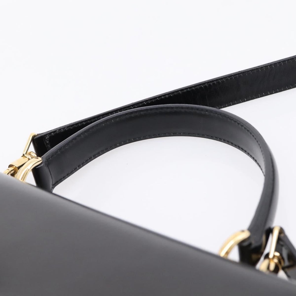 GUCCI Hand Bag Leather 2way Black Gold Tone Auth ep16693A