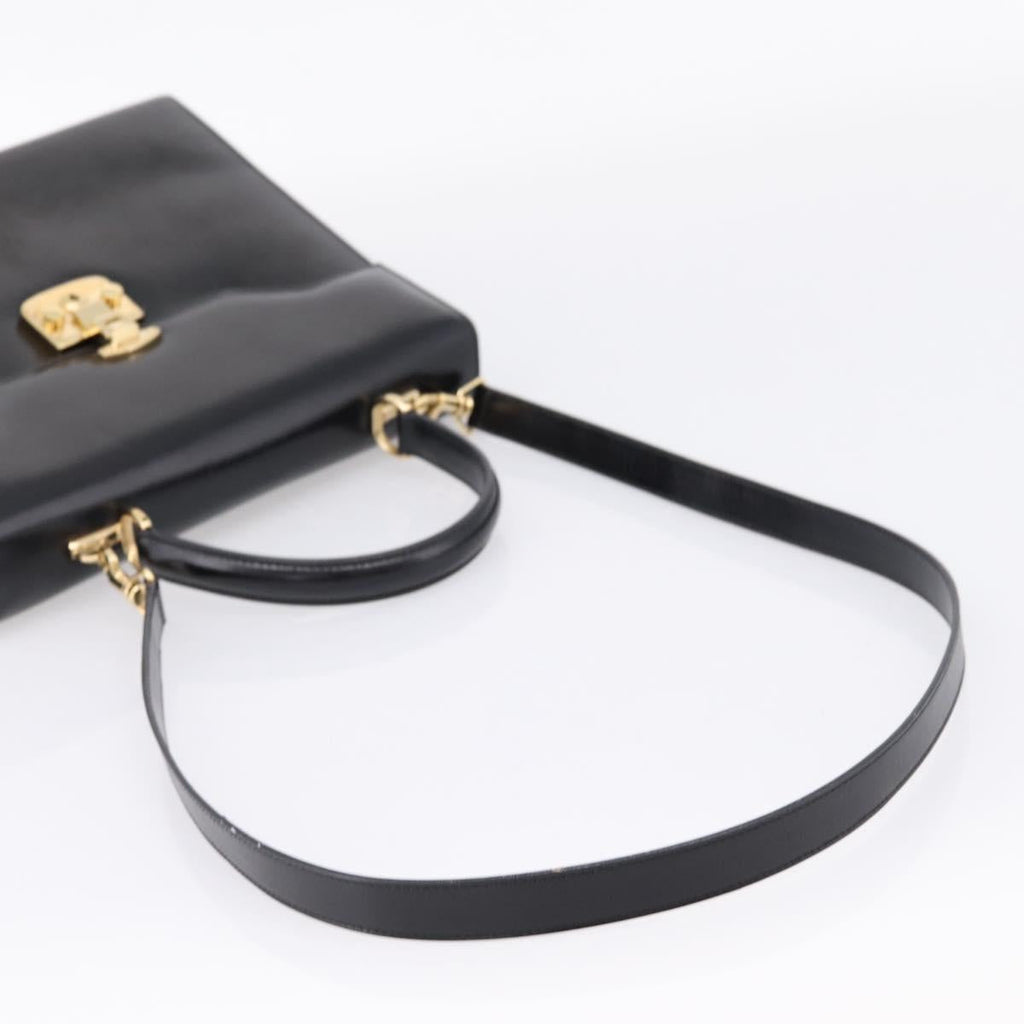 GUCCI Hand Bag Leather 2way Black Gold Tone Auth ep16693A