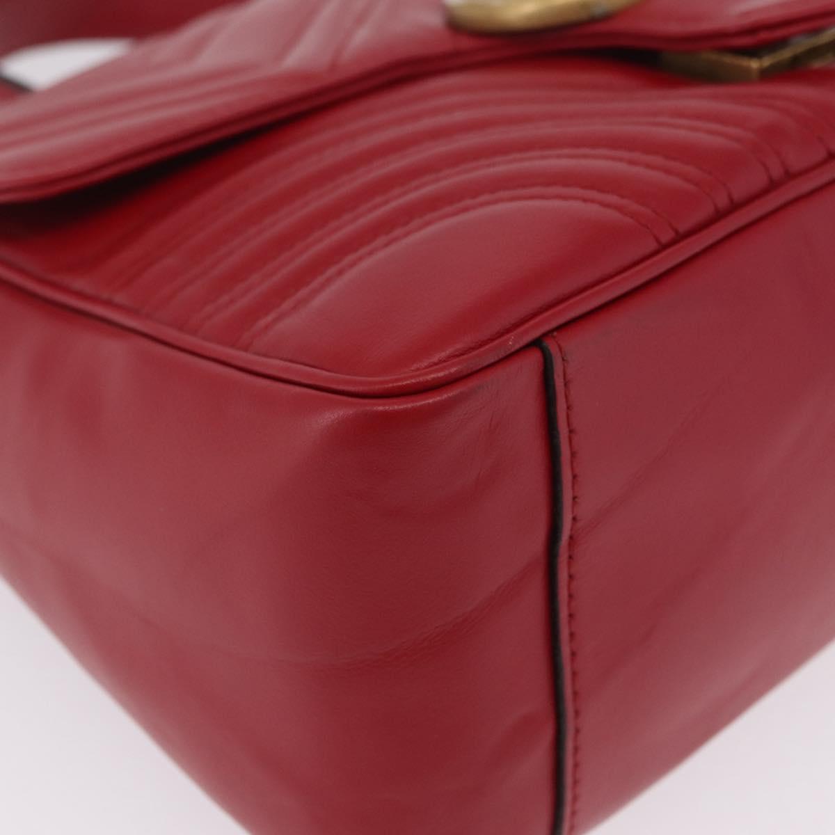 GUCCI GG Marmont Hand Bag Leather 2way Red Gold Tone 498110 Auth ep16711V