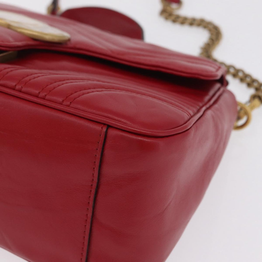 GUCCI GG Marmont Hand Bag Leather 2way Red Gold Tone 498110 Auth ep16711V
