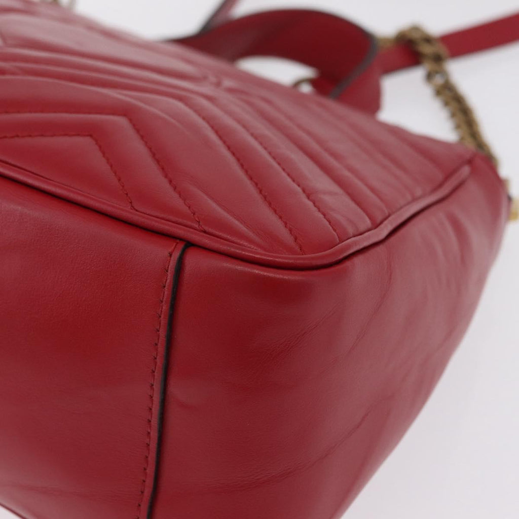 GUCCI GG Marmont Hand Bag Leather 2way Red Gold Tone 498110 Auth ep16711V