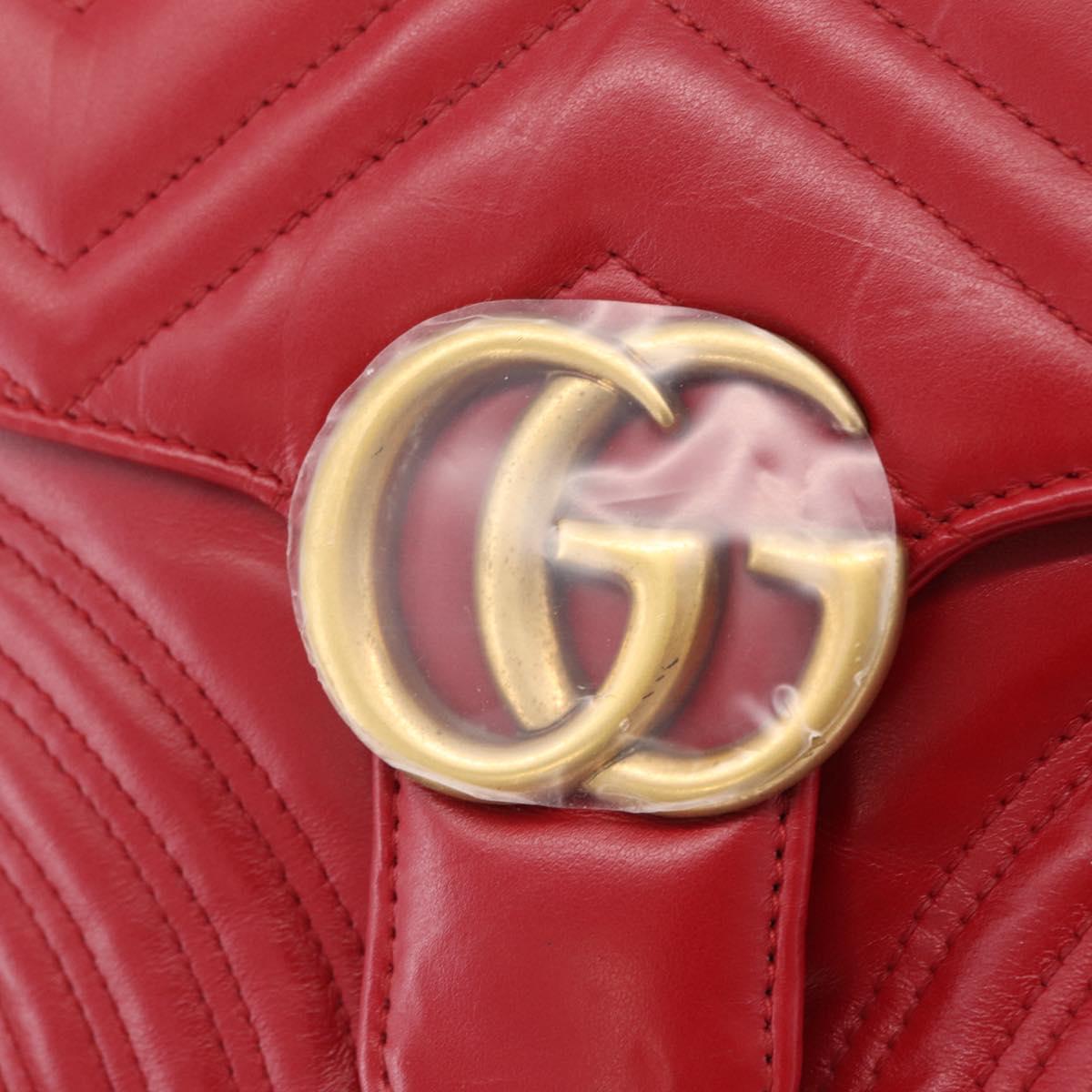GUCCI GG Marmont Hand Bag Leather 2way Red Gold Tone 498110 Auth ep16711V