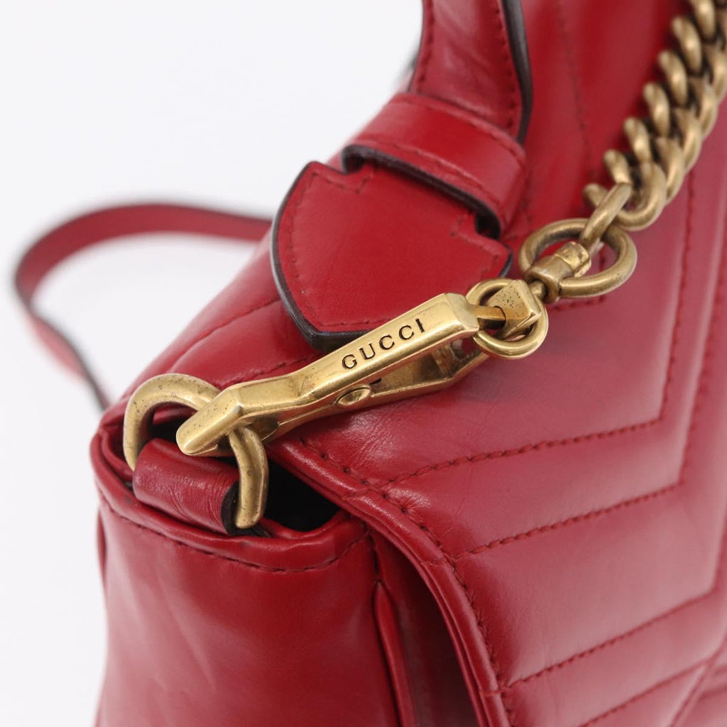 GUCCI GG Marmont Hand Bag Leather 2way Red Gold Tone 498110 Auth ep16711V
