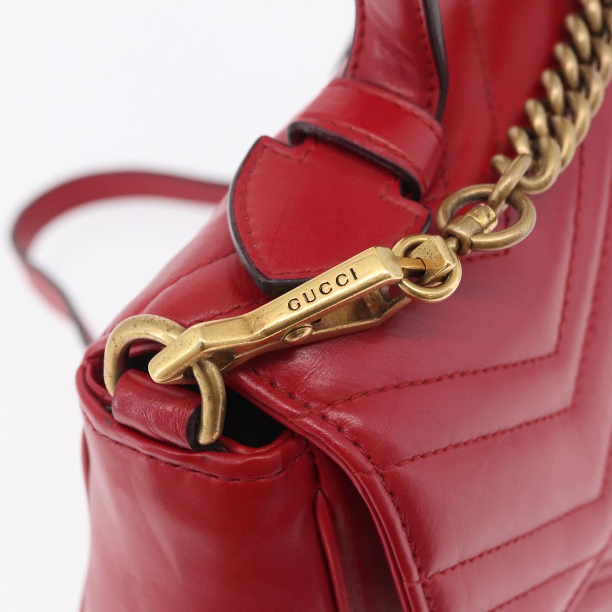 GUCCI GG Marmont Hand Bag Leather 2way Red Gold Tone 498110 Auth ep16711V