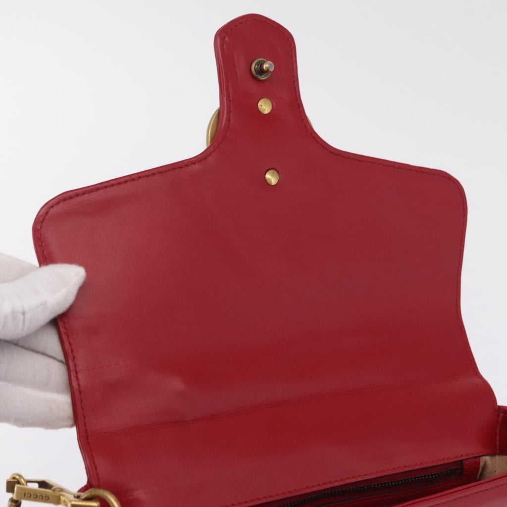 GUCCI GG Marmont Hand Bag Leather 2way Red Gold Tone 498110 Auth ep16711V