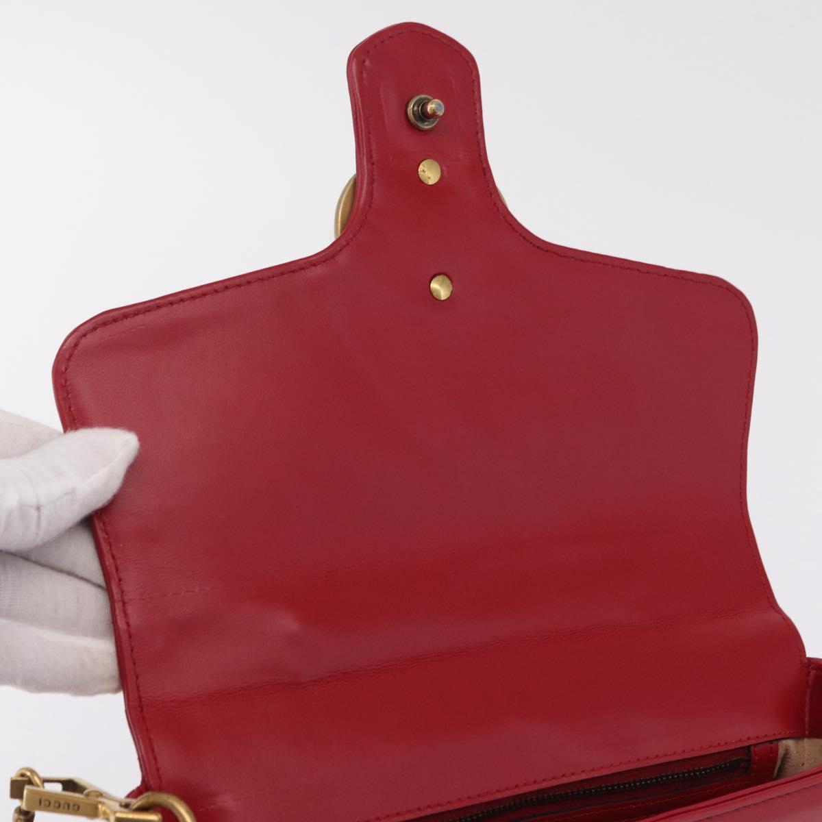 GUCCI GG Marmont Hand Bag Leather 2way Red Gold Tone 498110 Auth ep16711V