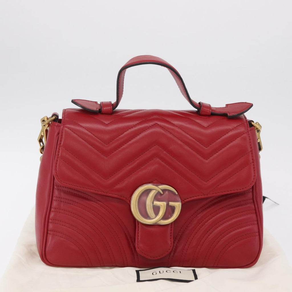 GUCCI GG Marmont Hand Bag Leather 2way Red Gold Tone 498110 Auth ep16711V