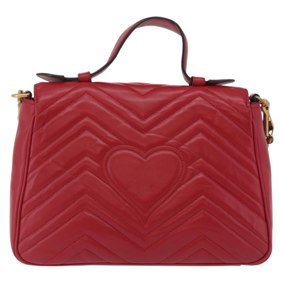 GUCCI GG Marmont Hand Bag Leather 2way Red Gold Tone 498110 Auth ep16711V