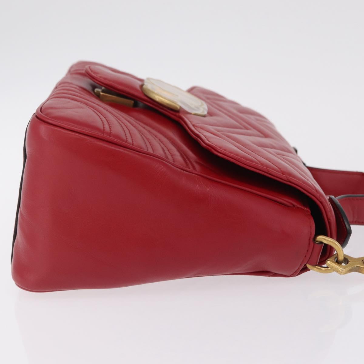 GUCCI GG Marmont Hand Bag Leather 2way Red Gold Tone 498110 Auth ep16711V