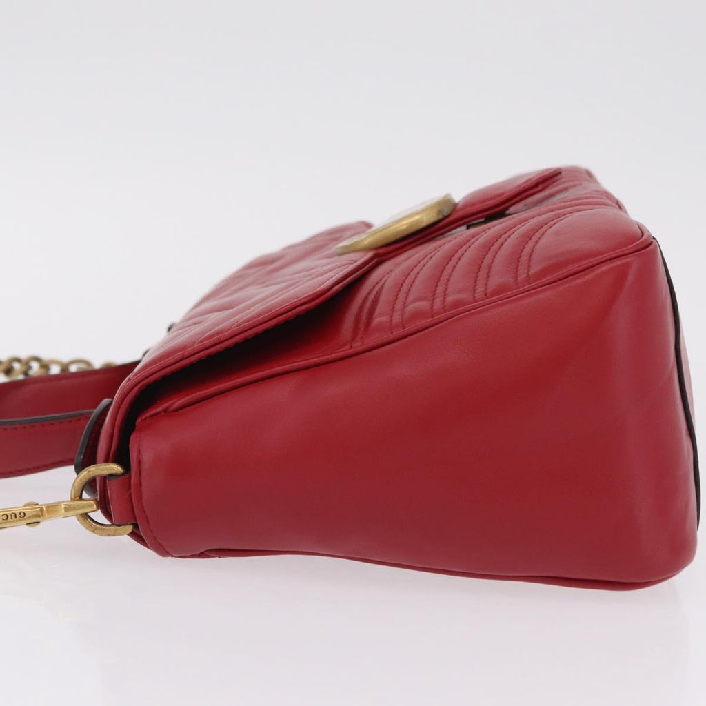 GUCCI GG Marmont Hand Bag Leather 2way Red Gold Tone 498110 Auth ep16711V