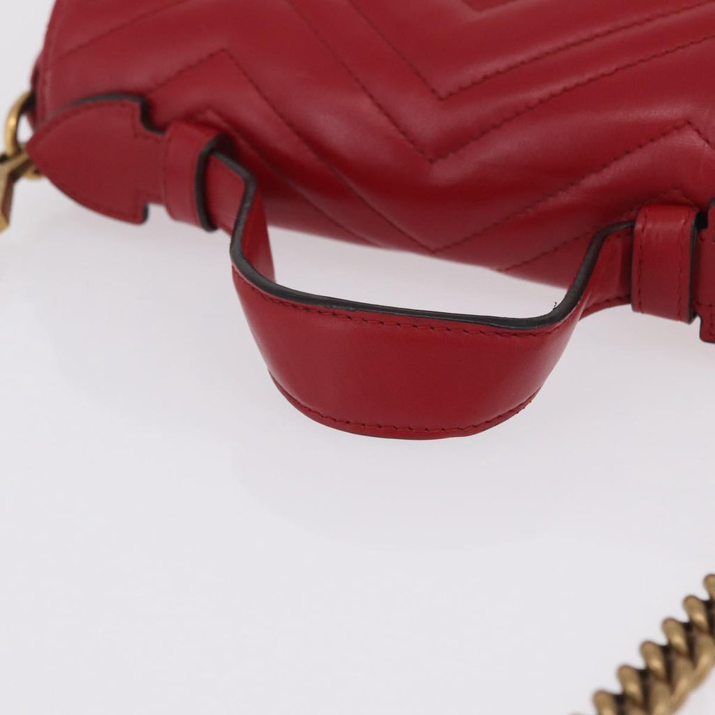 GUCCI GG Marmont Hand Bag Leather 2way Red Gold Tone 498110 Auth ep16711V