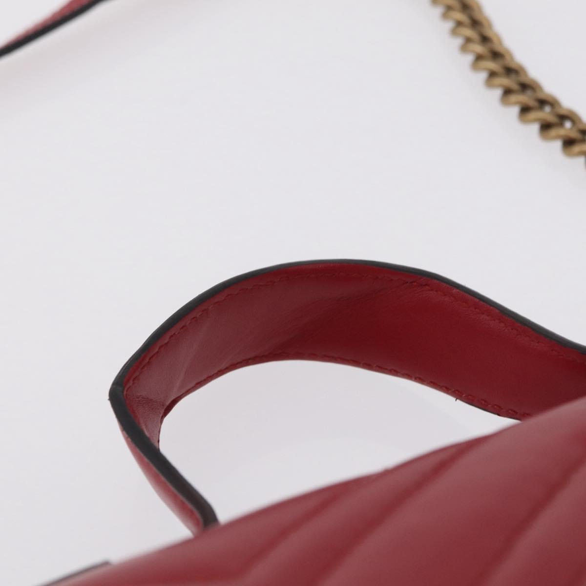 GUCCI GG Marmont Hand Bag Leather 2way Red Gold Tone 498110 Auth ep16711V