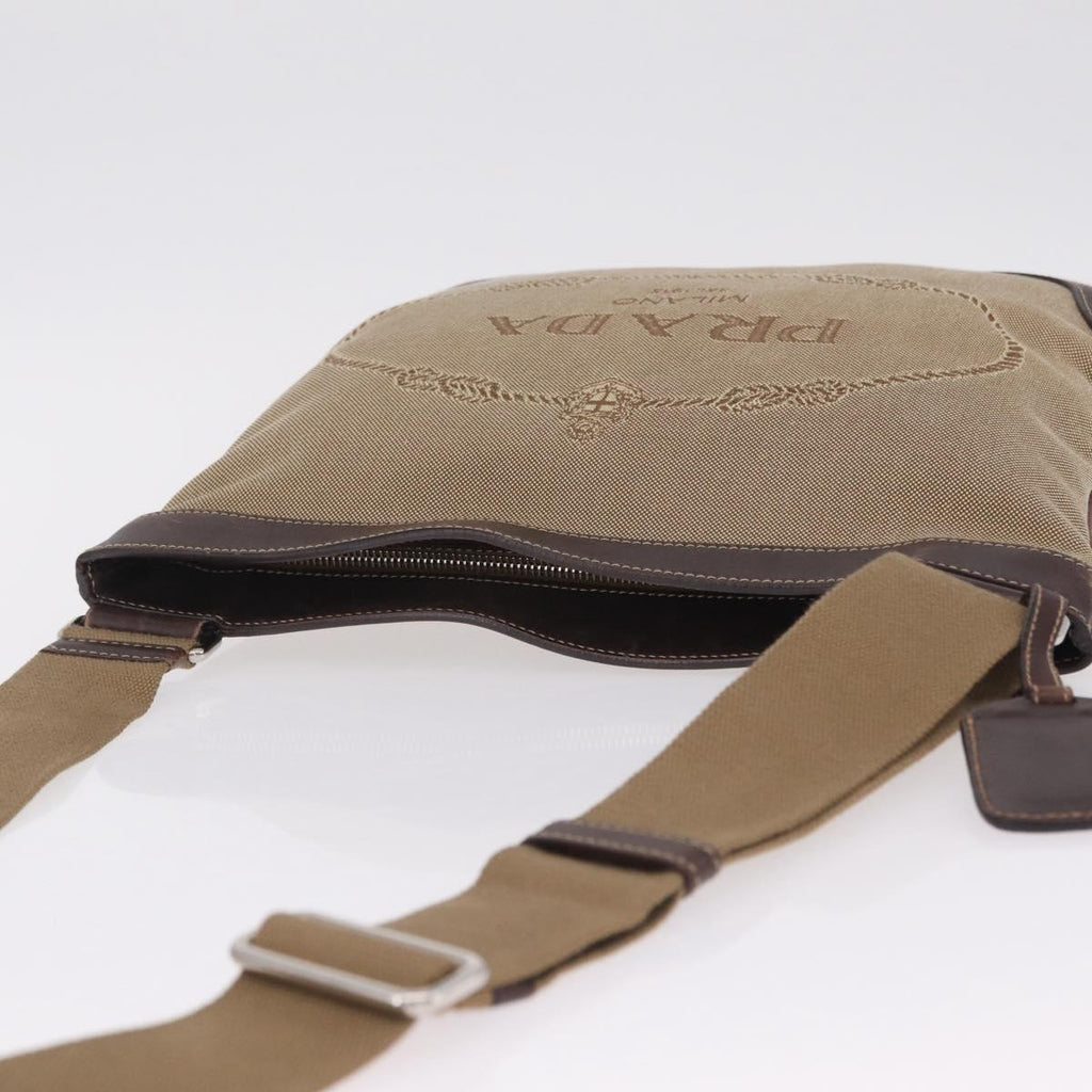 PRADA Shoulder Bag Canvas Beige Silver Auth ep16765