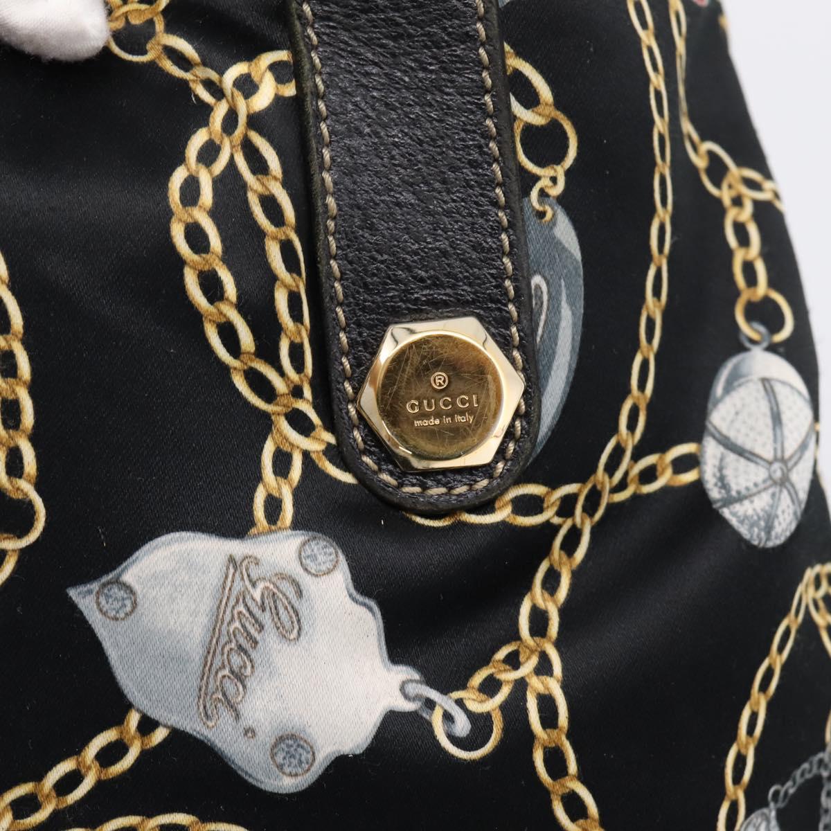 GUCCI Tote Bag Satin Black Gold 253009 Auth ep16818
