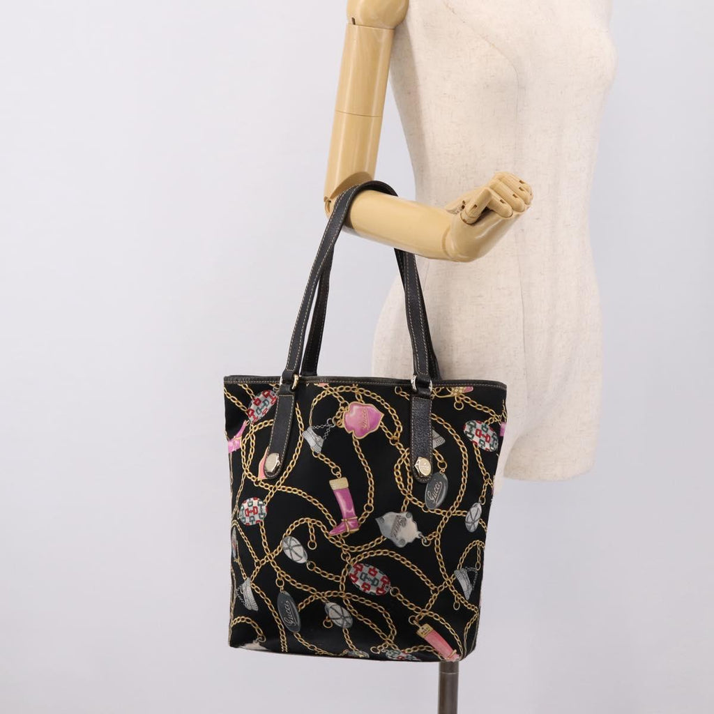 GUCCI Tote Bag Satin Black Gold 253009 Auth ep16818