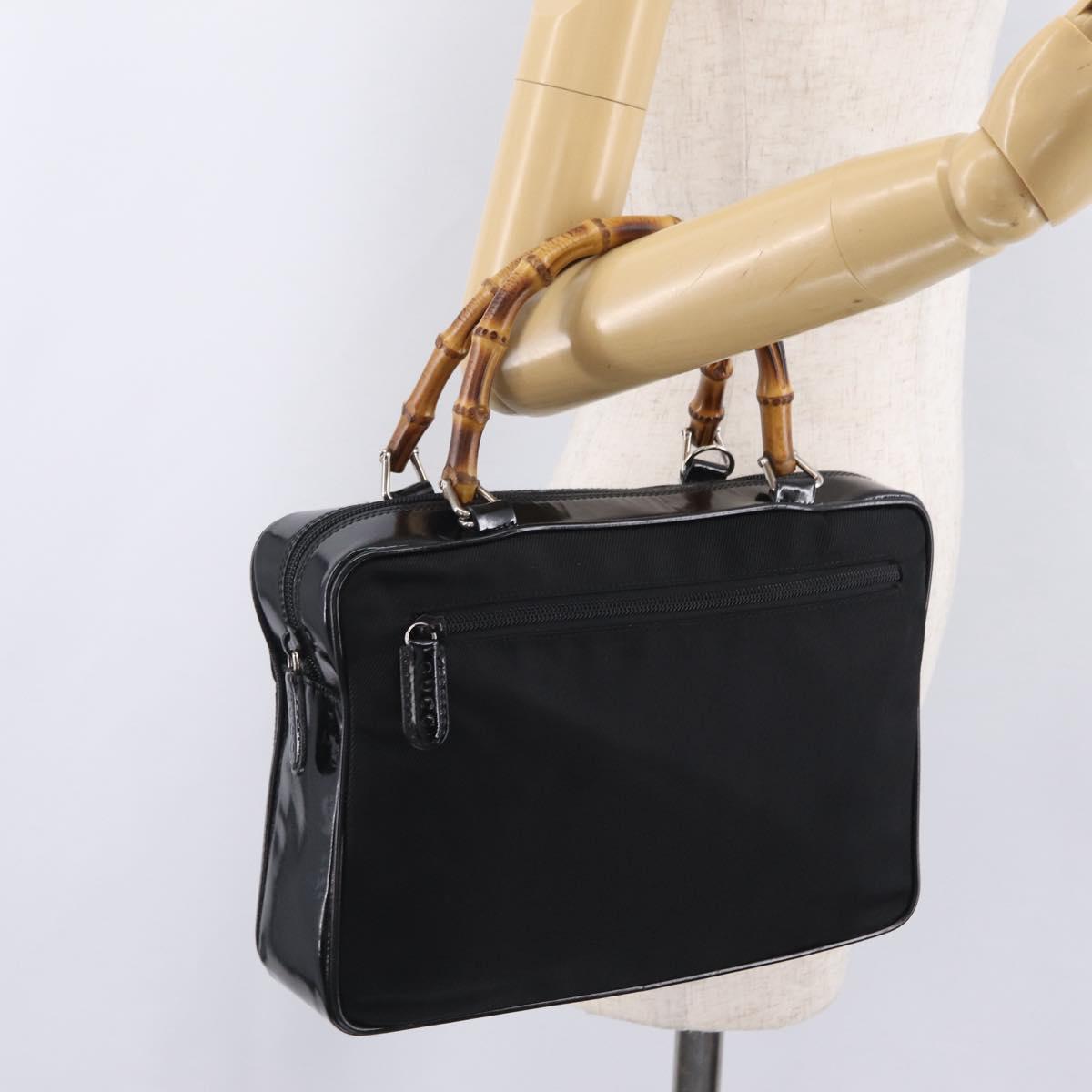 GUCCI Bamboo Hand Bag Nylon Black Silver 000 0538 Auth ep16850