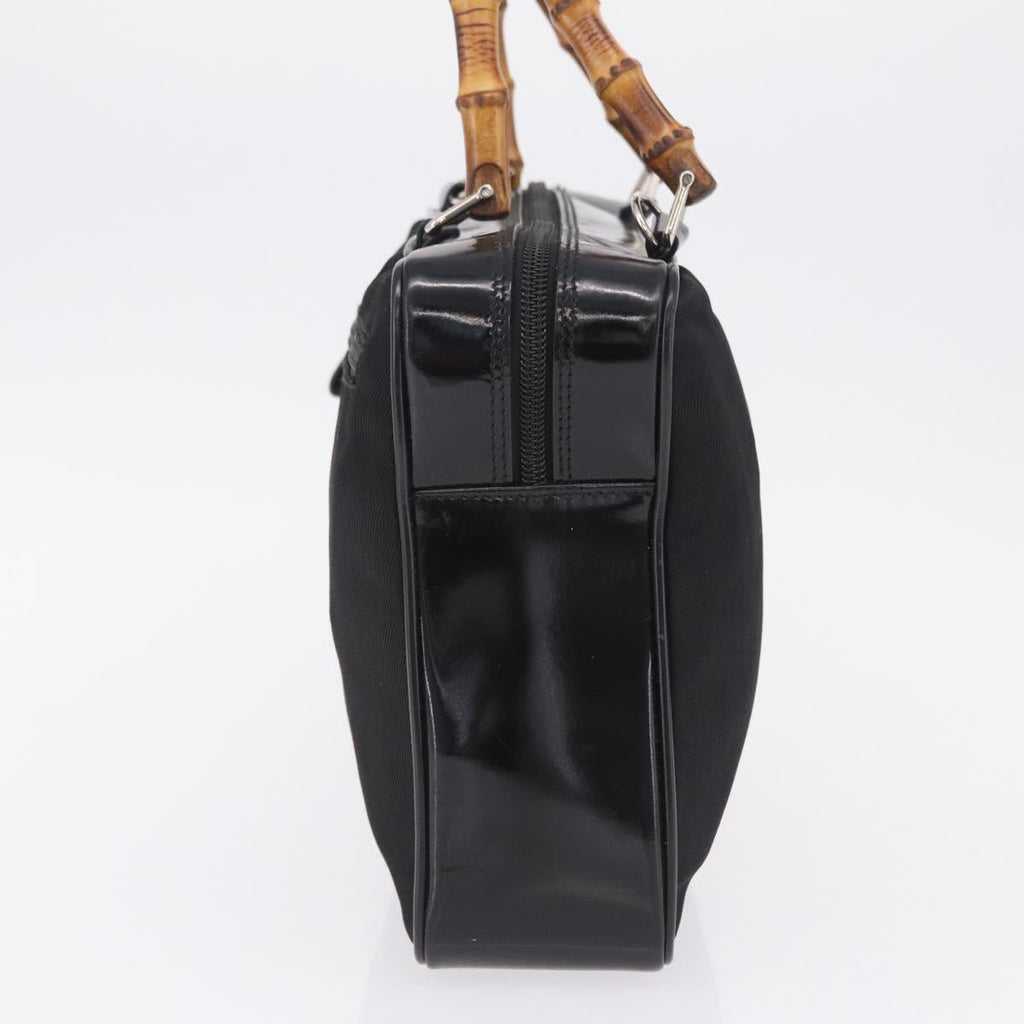 GUCCI Bamboo Hand Bag Nylon Black Silver 000 0538 Auth ep16850
