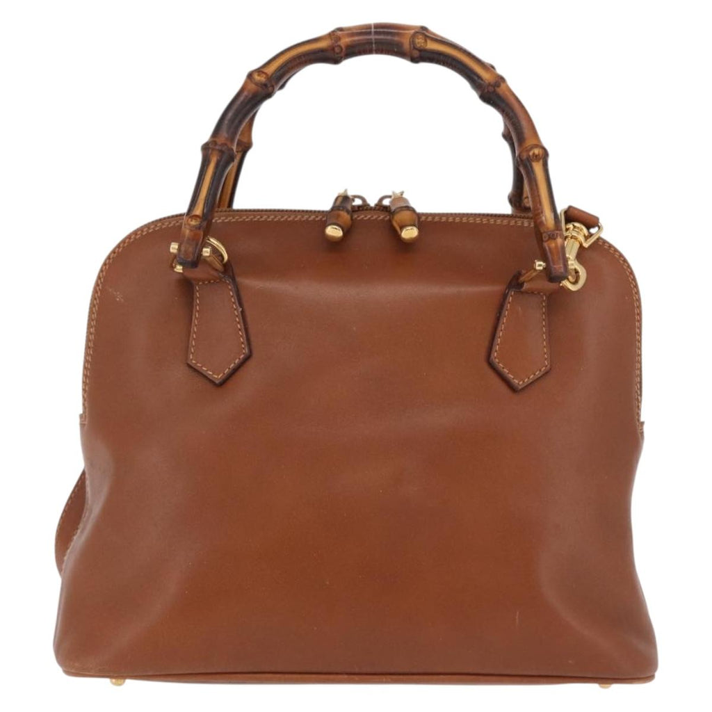 GUCCI Bamboo Hand Bag Leather 2way Brown Gold 000 3780 0290 Auth ep16872