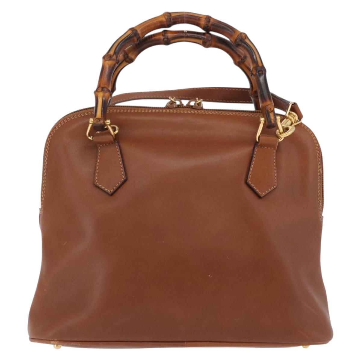 GUCCI Bamboo Hand Bag Leather 2way Brown Gold 000 3780 0290 Auth ep16872