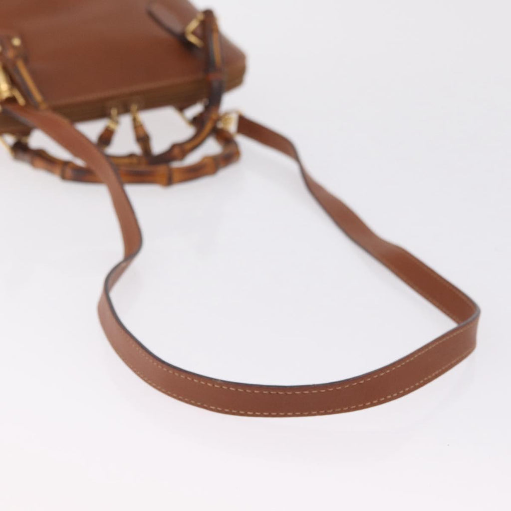 GUCCI Bamboo Hand Bag Leather 2way Brown Gold 000 3780 0290 Auth ep16872