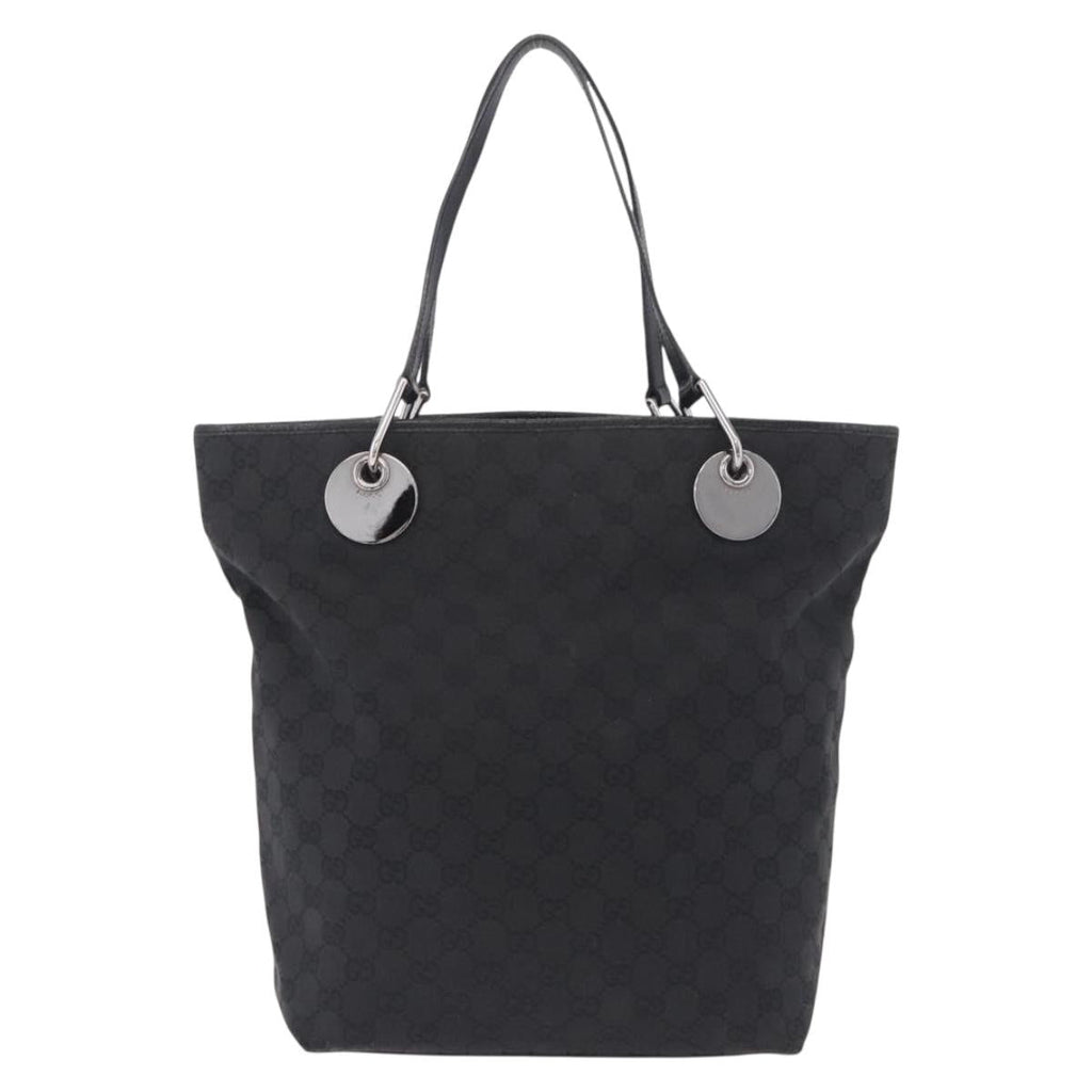 GUCCI GG Canvas Tote Bag Black Silver 120836 Auth ep16908