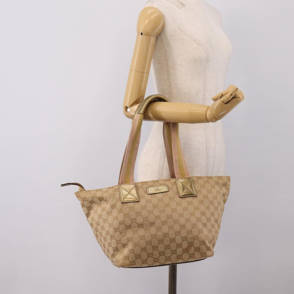 GUCCI GG Canvas Sherry Line Hand Bag Beige Gold 131230 Auth ep16915