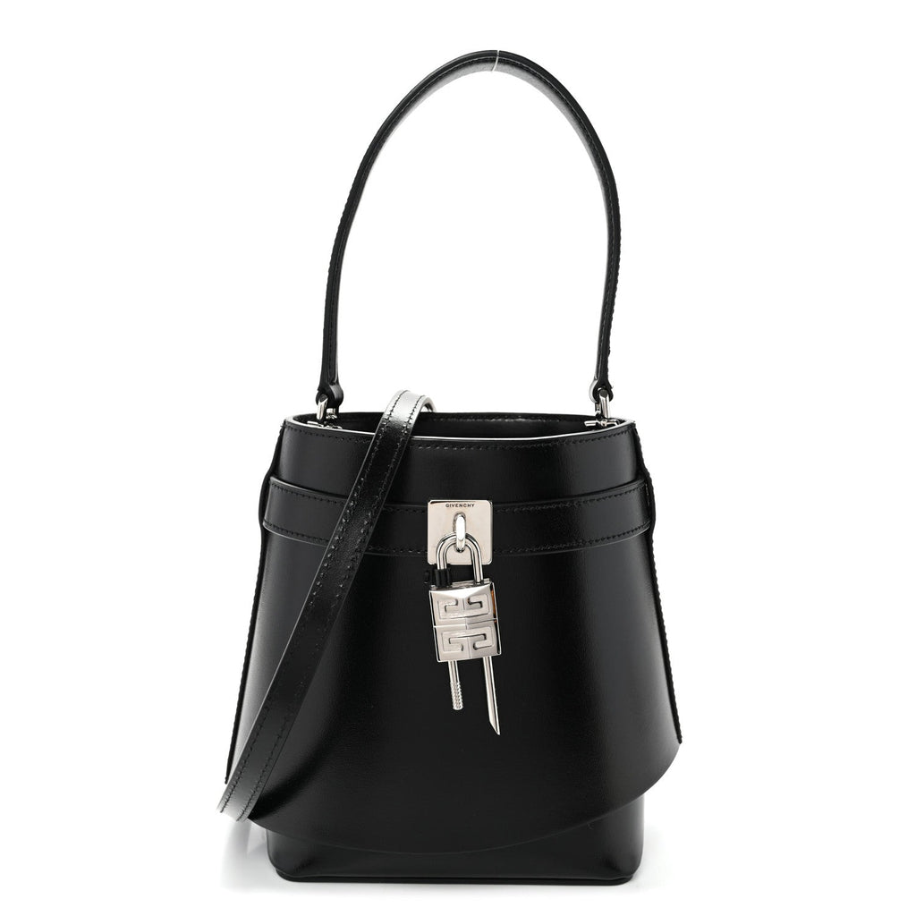 Box Calfskin Shark Lock Bucket Bag Black