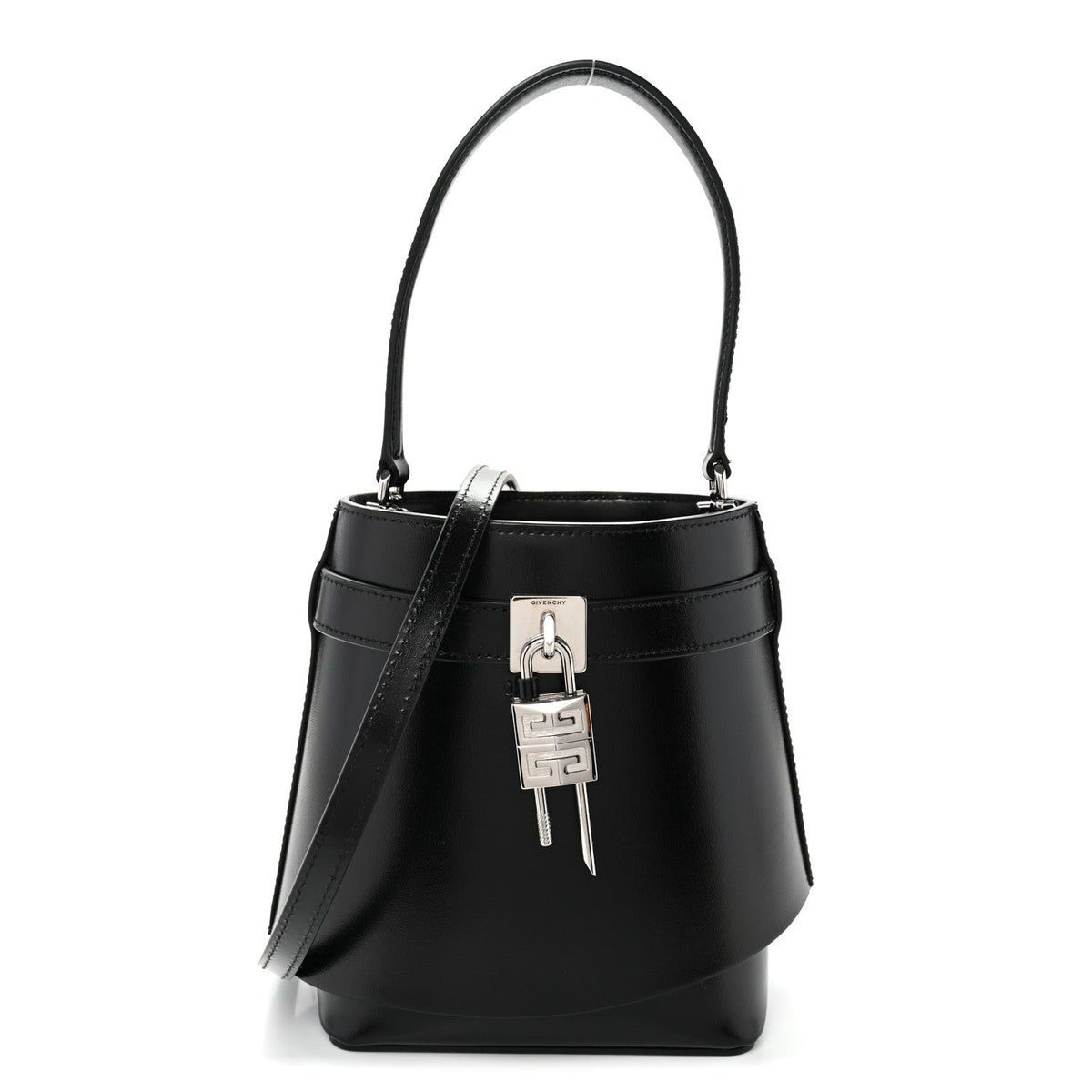 Box Calfskin Shark Lock Bucket Bag Black