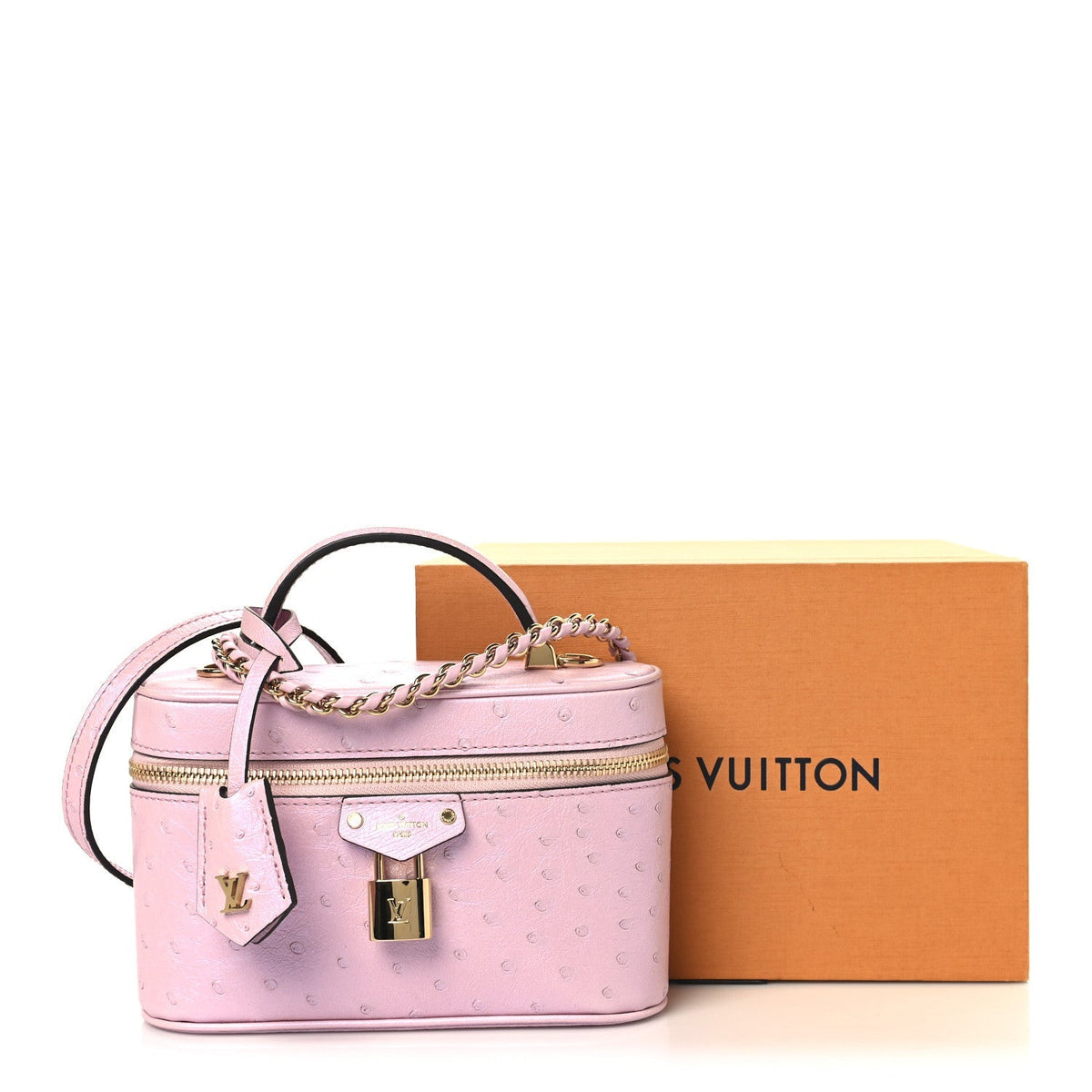 Ostrich Vanity Chain Pouch Pink