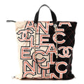 Nylon Stitched Printed Logo Shopping Bag Black White