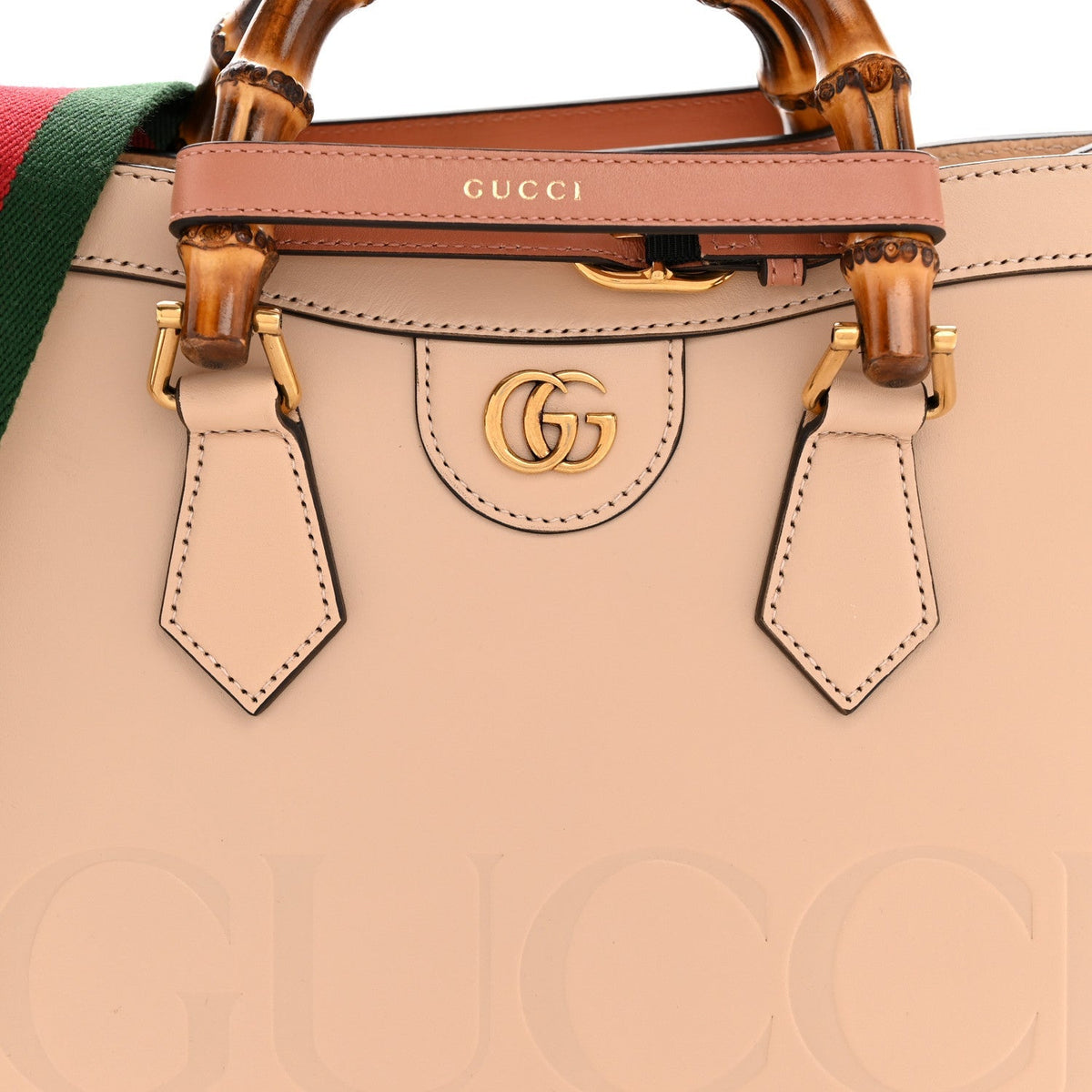 Calfskin Gucci Embossed Small Diana Tote Bag Pink