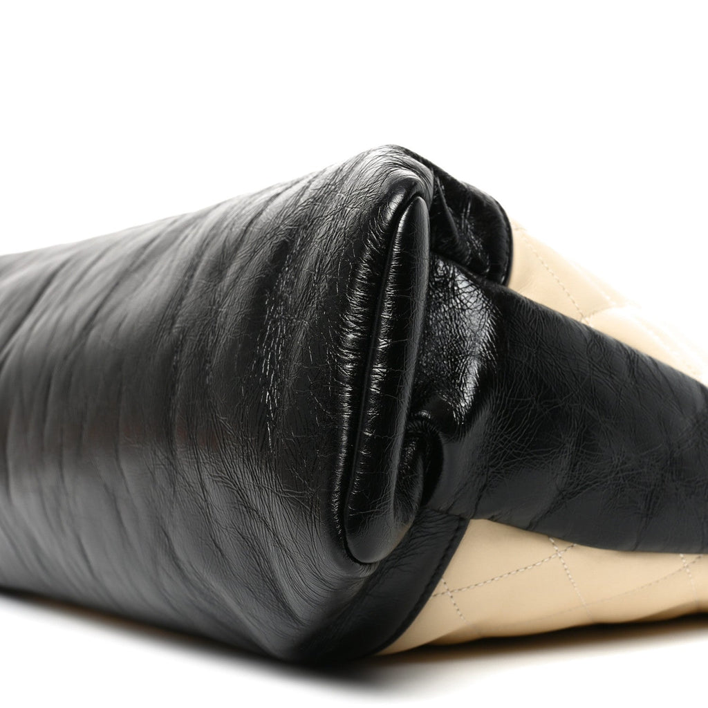 Aged Calfskin Quilted Large 31 Shopping Bag Beige Black Beige Black